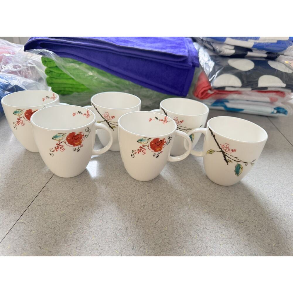 6 Lenox CHIRP Simply Fine Bone China Cups Mugs 3.75" made in USA